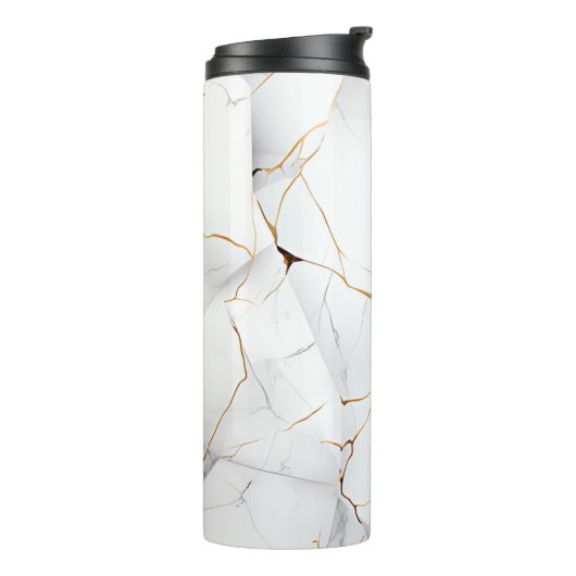 Modernes, einfaches Gold und weißes Marmor Thermosbecher (Nach links gedreht)