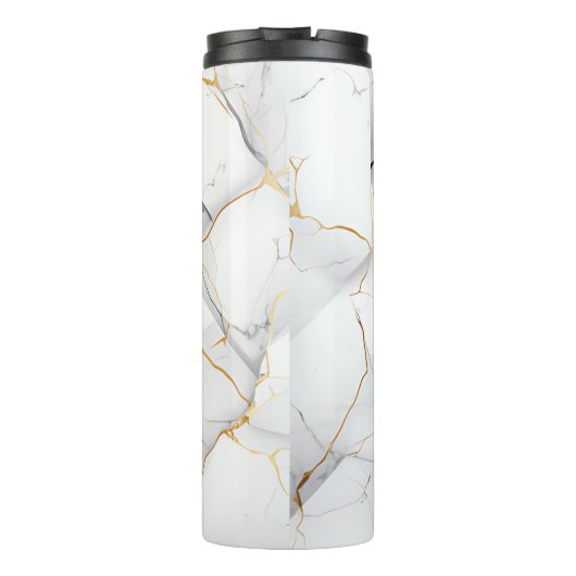 Modernes, einfaches Gold und weißes Marmor Thermosbecher (Rückseite)