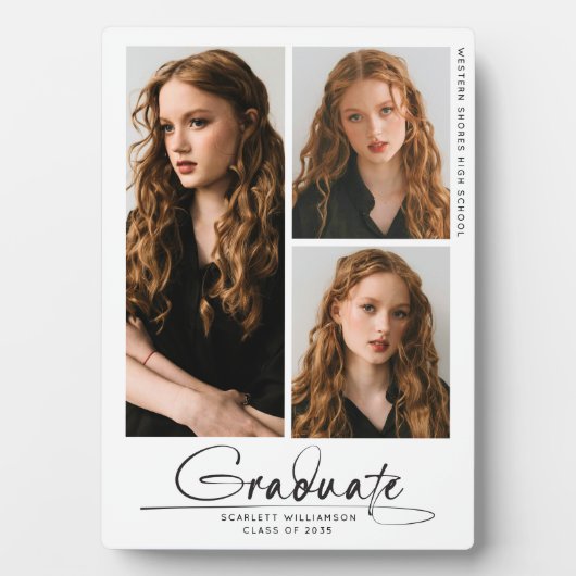 Modernes, einfaches Graduate 3 Foto Collage Script Fotoplatte (Vorderseite)