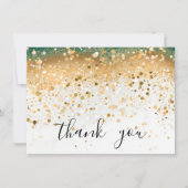 Modernes einfaches Green und Gold Sequence Script Dankeskarte (Vorderseite)