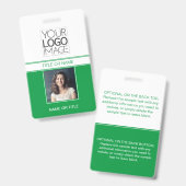 Modernes, einfaches grünes Foto - Beruflicher Name Ausweis (Vorder- & Rückseite)