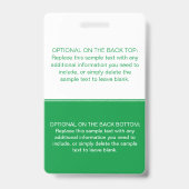 Modernes, einfaches grünes Foto - Beruflicher Name Ausweis (Rückseite)