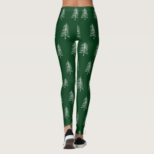 Modernes, einfaches, grünes Weihnachtsbaummuster Leggings (Rückseite)