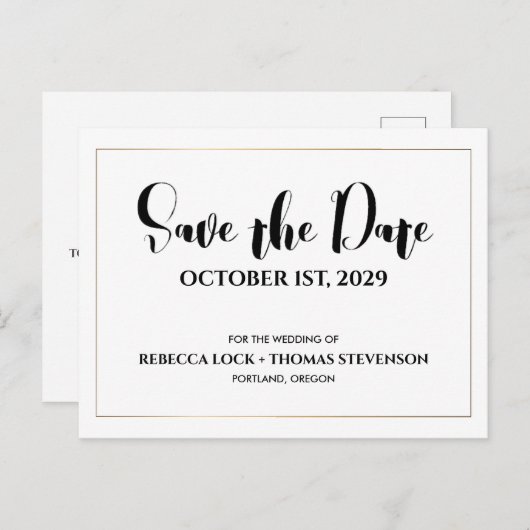 Modernes einfaches Hochzeitsgold Save the Date Postkarte (Vorne/Hinten)