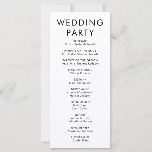 Modernes einfaches Hochzeitsprogramm (Rückseite)