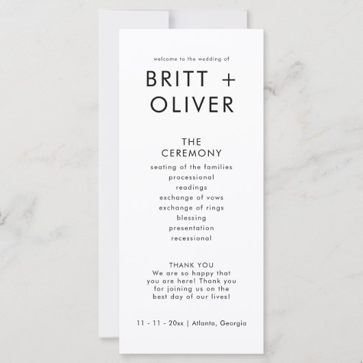 Modernes einfaches Hochzeitsprogramm (Vorderseite)