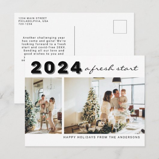 Modernes Einfaches Jahr Ein Neubeginn Zwei Foto Ur Postkarte (Vorne/Hinten)