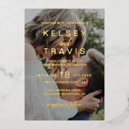 Modernes, einfaches Lässiges Foto Wedding Gold Folieneinladung