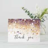 Modernes, einfaches Lila- und Goldene Sequenzskrip Dankeskarte (Stehend Vorderseite)