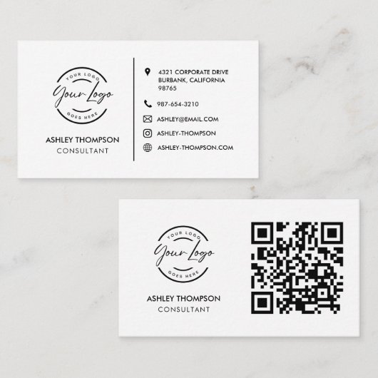 Modernes einfaches Logo Soziale-Ikonen QR-Code Sch Visitenkarte (Vorne/Hinten)
