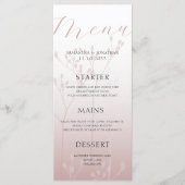 Modernes, einfaches Menü für Hochzeiten in der Ros Menükarte (Vorderseite)