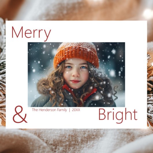 Modernes, einfaches Merry & Bright 1 Foto Postkarte