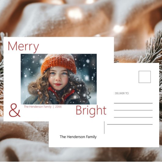 Modernes, einfaches Merry & Bright 1 Foto Postkarte