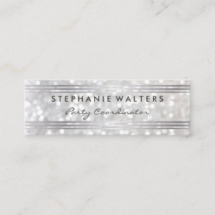 Modernes, einfaches Metallisches Silber und Glitze Mini Visitenkarte