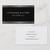 Modernes, einfaches Metallisches Silber und Schwar Visitenkarte (Vorne/Hinten)