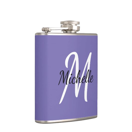 Modernes, einfaches Minimal Lila Monogramm Flachmann (Rechts)