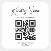 modernes einfaches Minimal-QR-Hochzeitsmenü Quadratischer Aufkleber (Vorderseite)