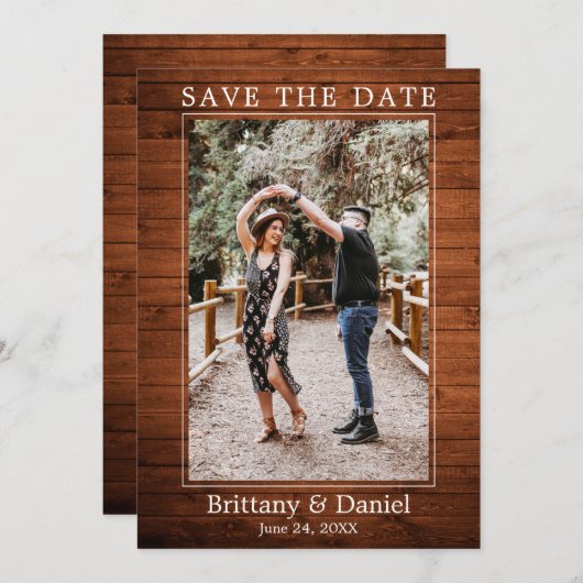 Modernes einfaches Minimalistisches Foto aus Holz Save The Date (Vorne/Hinten)