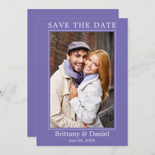 Modernes einfaches Minimalistisches Foto Periwinkl Save The Date (Vorne/Hinten)