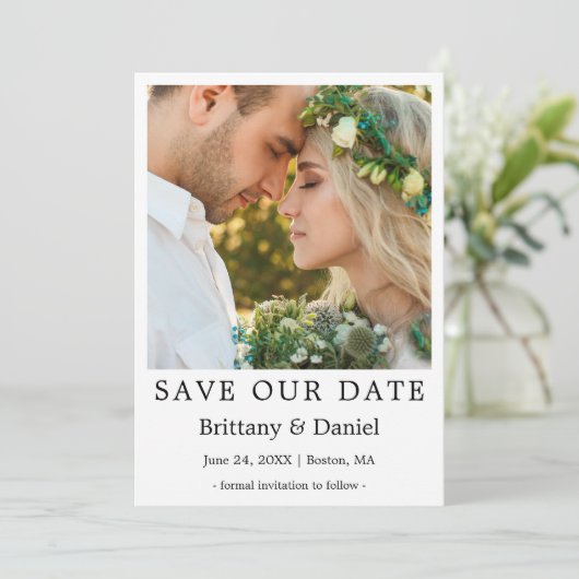 Modernes, einfaches Minimalistisches Foto Rette un Save The Date (Stehend Vorderseite)
