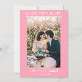 Modernes, einfaches Minimalistisches Foto Rosa Save The Date