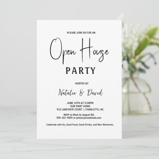 Modernes, einfaches, Minimalistisches Schwarz-Weiß Einladung (Stehend Vorderseite)