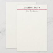 Modernes, einfaches, minimalistisches Weiß Rot Pro Briefpapier (Vorne/Hinten)