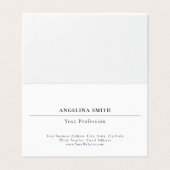 Modernes einfaches minimalistisches Weiß Rot Profe Visitenkarten (Außenseite Aufgefaltet)
