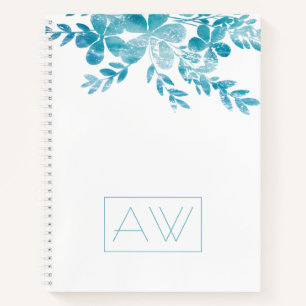 Modernes, einfaches Monogram Blue White Floral Bus Notizblock