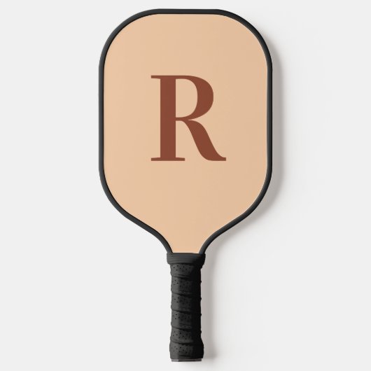 Modernes einfaches Monogramm Beige Brown Pickleball Schläger (Vorderseite)