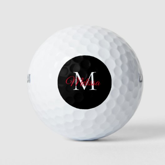 Modernes, einfaches Monogramm schwarz rot Golfball (Vorderseite)