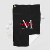 Modernes, einfaches Monogramm schwarz rot Golfhandtuch (Insitu)