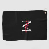 Modernes, einfaches Monogramm schwarz rot Golfhandtuch (Horizontal)
