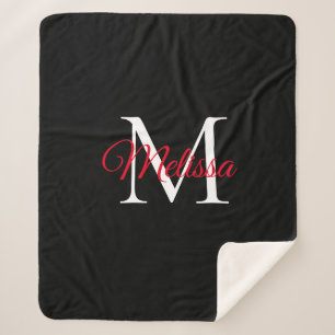 Modernes, einfaches Monogramm schwarz rot Sherpadecke