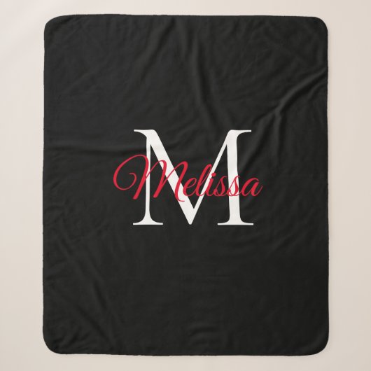 Modernes, einfaches Monogramm schwarz rot Sherpadecke (Vorderseite)