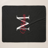 Modernes, einfaches Monogramm schwarz rot Sherpadecke (Vorderseite (Horizontal))