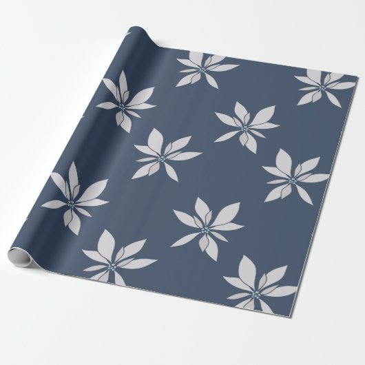 Modernes einfaches Navy Blue Floral Muster Geschenkpapier (Ungerollt)