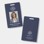 Modernes einfaches Navy Blue Minimalistisch Employ Ausweis (Vorder- & Rückseite)