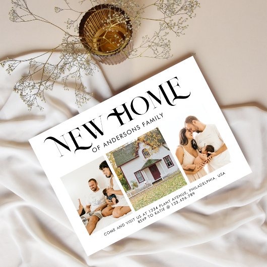 Modernes, einfaches neues Zuhause 3 Foto, schwarz Ankündigungspostkarte