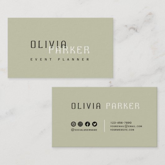 Modernes, einfaches Olive Minimalistisch Visitenkarte (Vorne/Hinten)