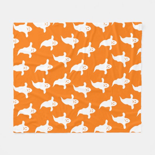 Modernes, einfaches Orange und weiße Geister Hallo Fleecedecke (Vorderseite (Horizontal))
