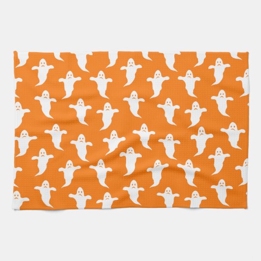 Modernes, einfaches Orange und weiße Geister Hallo Geschirrtuch (Horizontal)