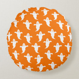 Modernes, einfaches Orange und weiße Geister Hallo Rundes Kissen