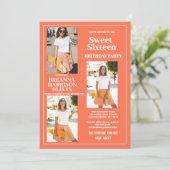 Modernes, einfaches Orange White Foto 16 . Geburts Einladung (Stehend Vorderseite)