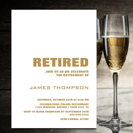 Modernes, einfaches Party für die Goldene Rente Einladung