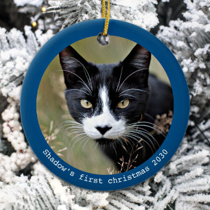 Modernes einfaches personalisiertes Katzenfoto Wei Keramik Ornament