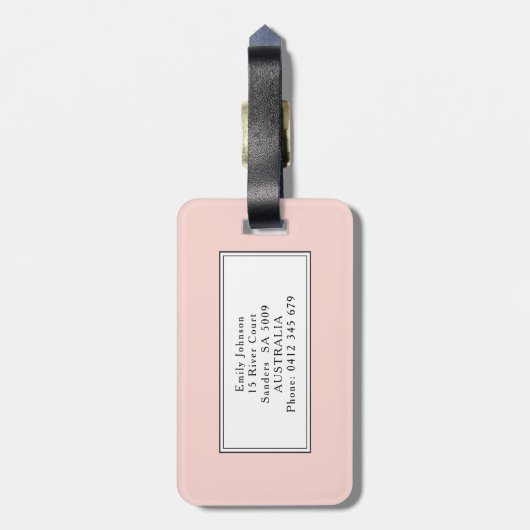 Modernes, einfaches Rosa mit schwarzem Polka-Dot-S Gepäckanhänger (Rückseite vertikal)