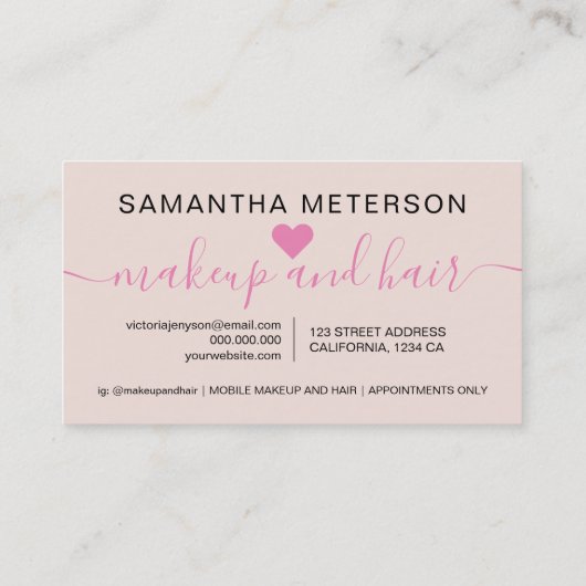 Modernes, einfaches Rosa-Script-Make-up 10 Treuekarte (Rückseite)