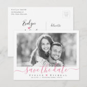 Modernes, einfaches rosa Skript-Foto Save the Date Postkarte (Vorne/Hinten)