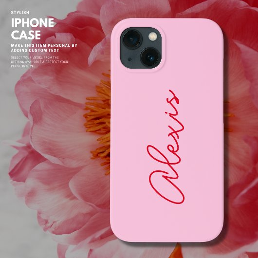 Modernes, einfaches Rosa und Rote Schriftzeichen Case-Mate iPhone Hülle